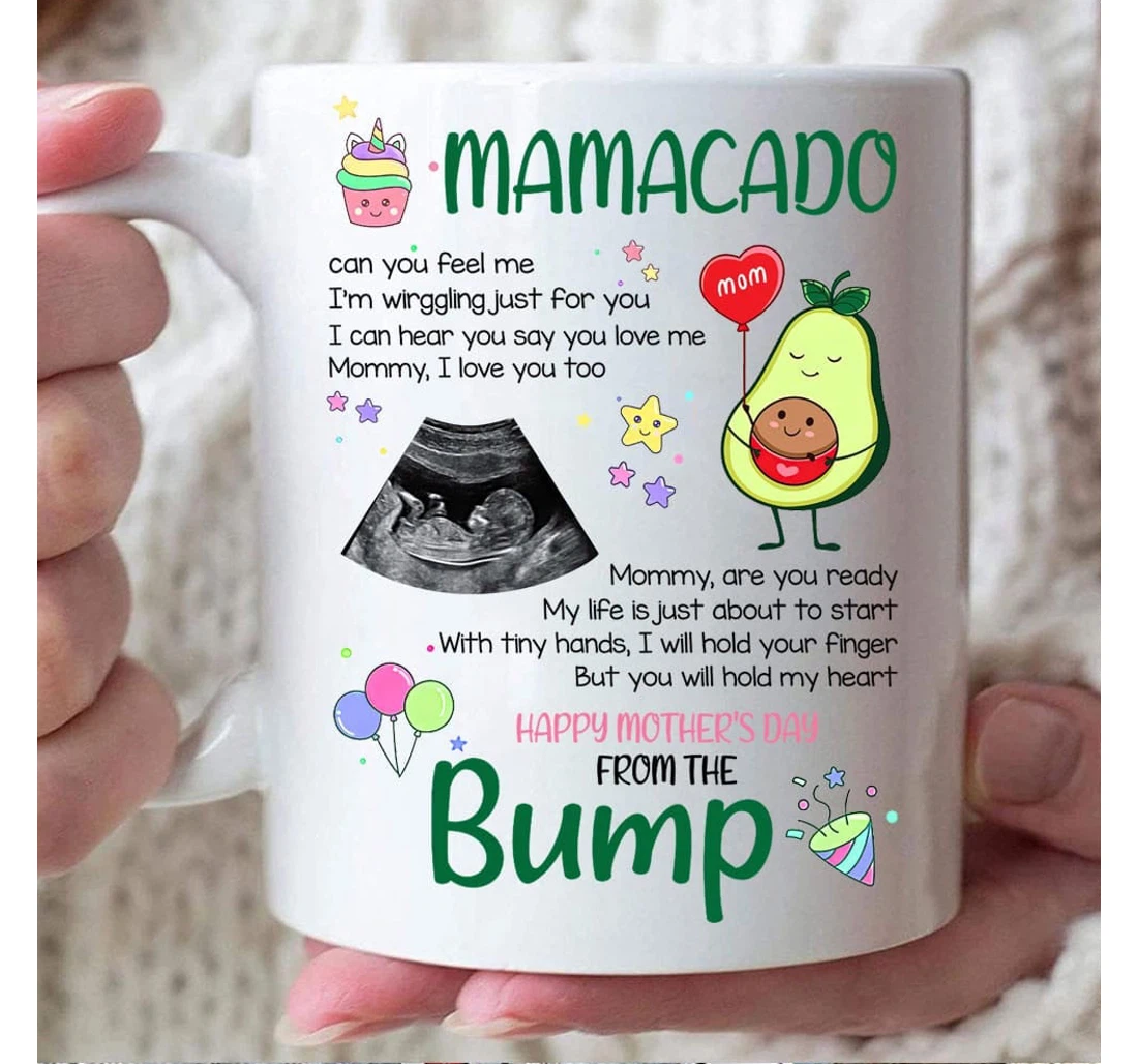 Personalized Dear Mamacado Baby's Sonogram Picture Happy From The Bump For New First Mom To Be From The Bump Ceramic Mug Print On Both Sides