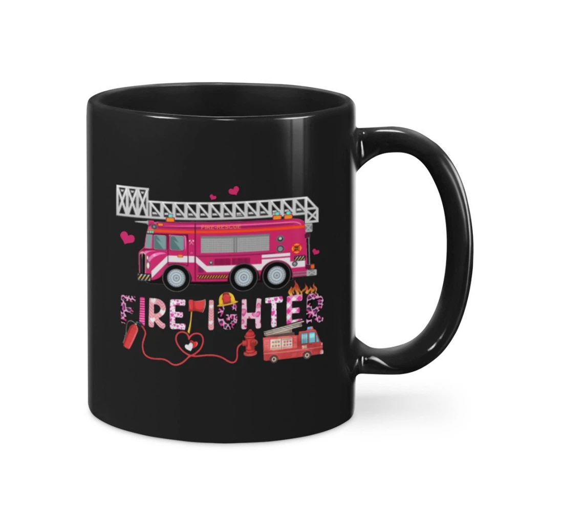 Firefighter Happy Valentine's Day For Couple Lover Ceramic Mug Print On Both Sides