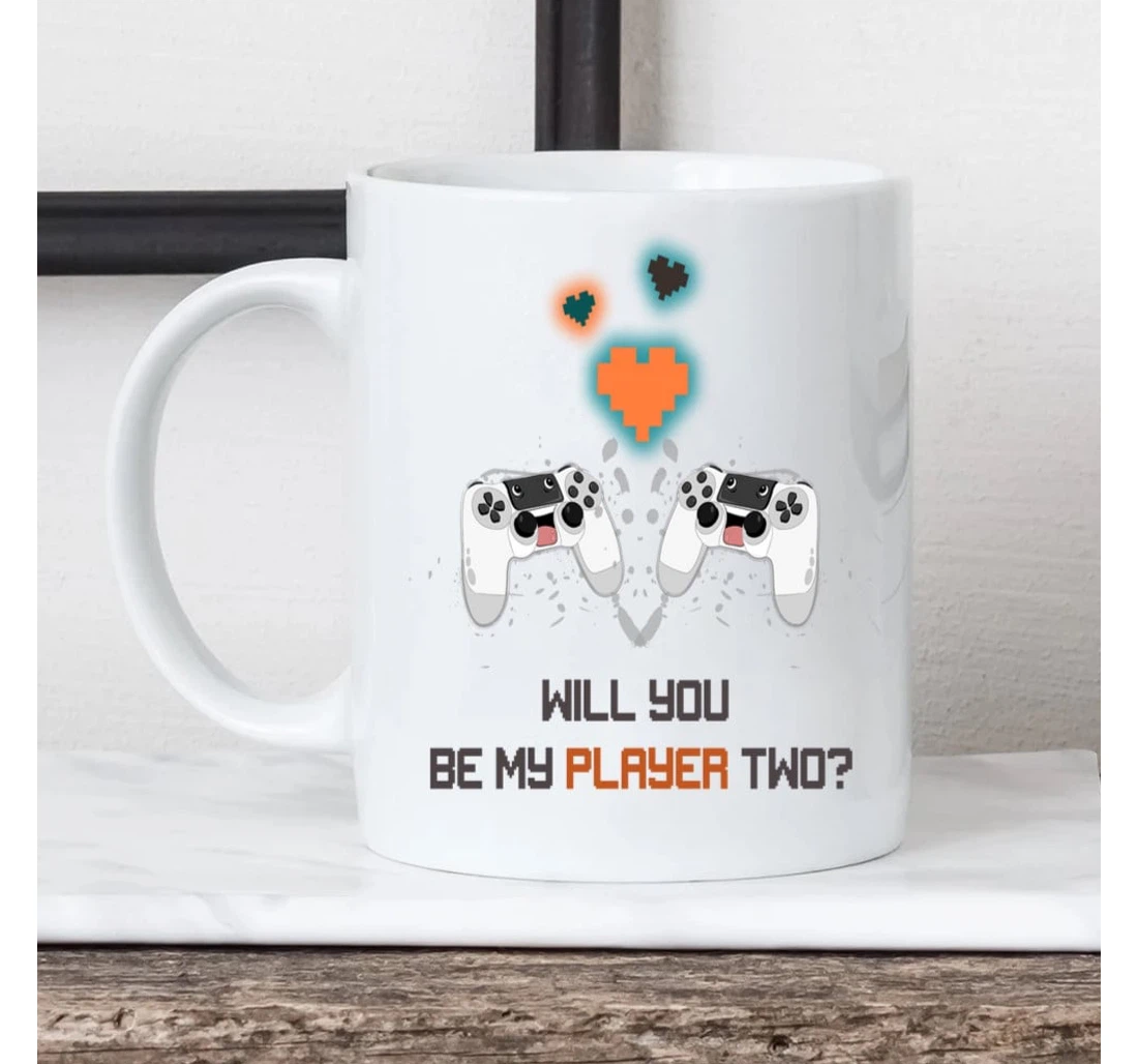 Gamer Will You Be My Player Two Valentine For Couple Mugs Ceramic Mug Print On Both Sides