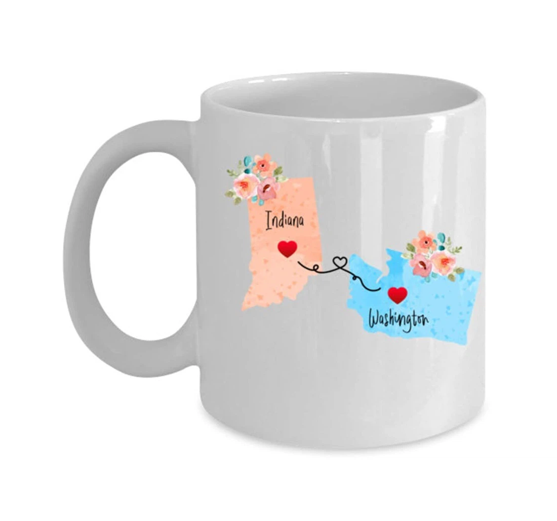 Indiana Washington Long Distance State Ceramic Mug Print On Both Sides