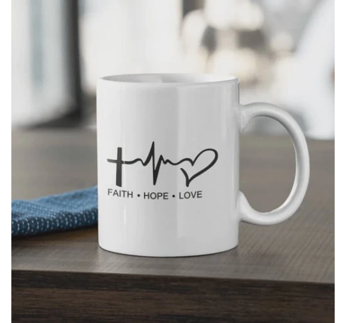 Faith Hope Love Heart Christian Christian Cross Religion God Religious Jesus Christ Faithful For Her Lover Ceramic Mug Print On Both Sides