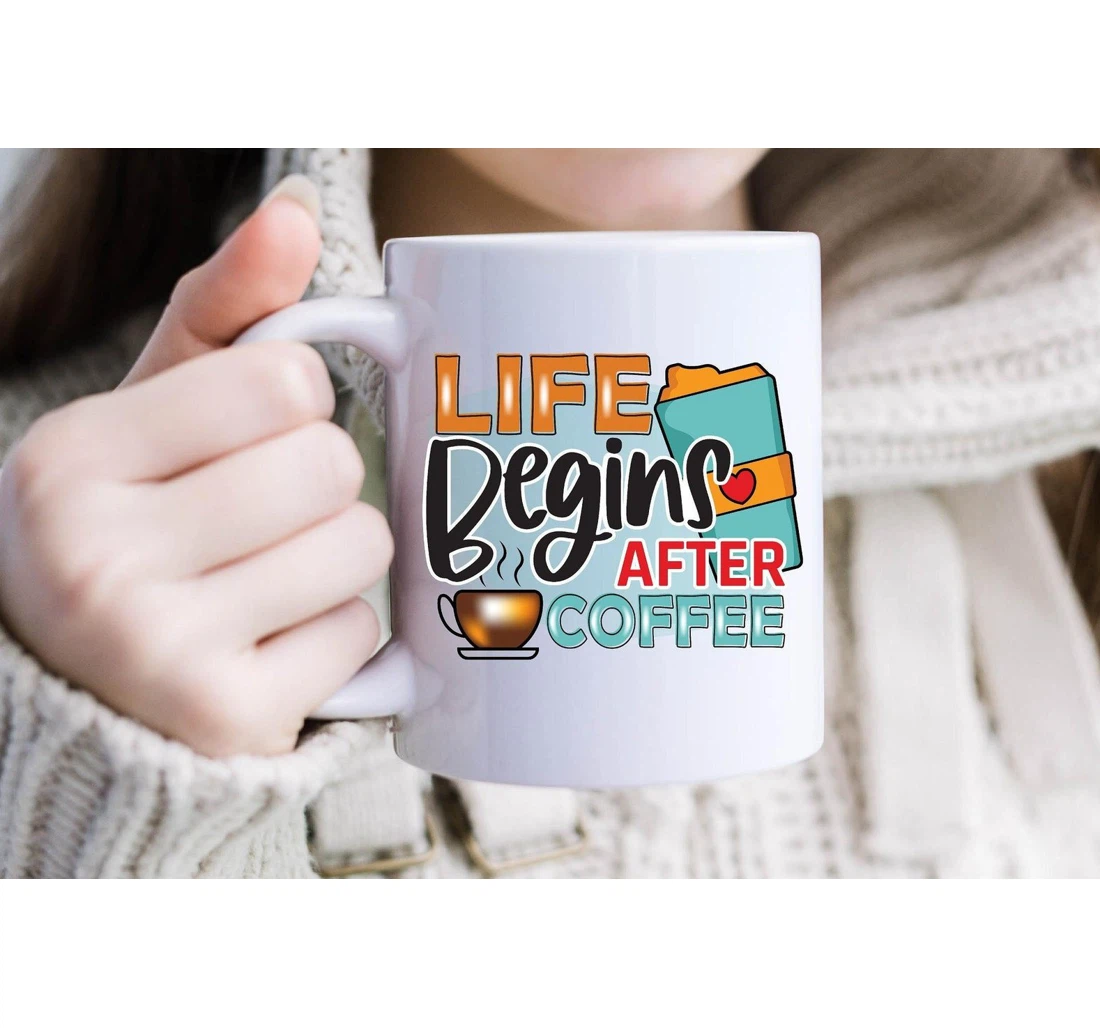 Life Begins After Coffee Lovers Retro For Men Women Ceramic Mug Print On Both Sides