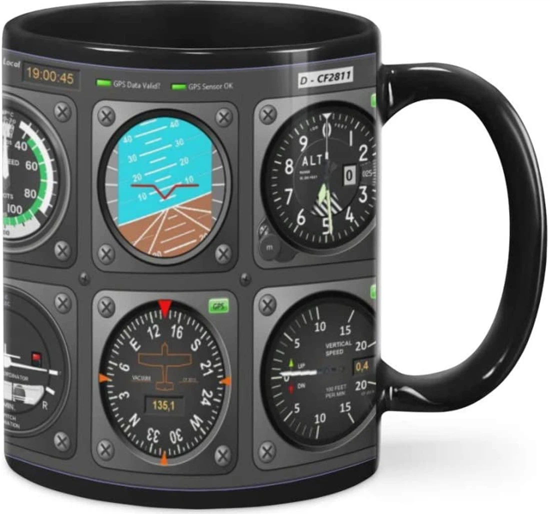 Pilot Indicator Funny Pilot Aircraft Flight Deck For Men Women Kids Ceramic Mug Print On Both Sides