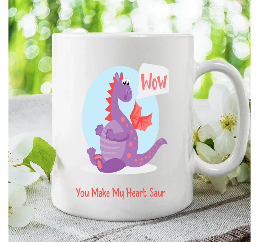 Cute Purple Dinosaur With Egg You Make My Heart Saur For Couple Husband And Wife On Valentine's Day Oz Ceramic Mug Print On Both Sides