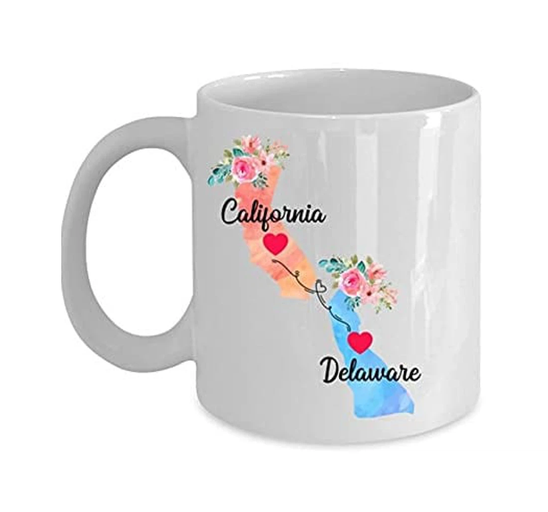 California Delaware Long Distance State To State For Him Her Ceramic Mug Print On Both Sides