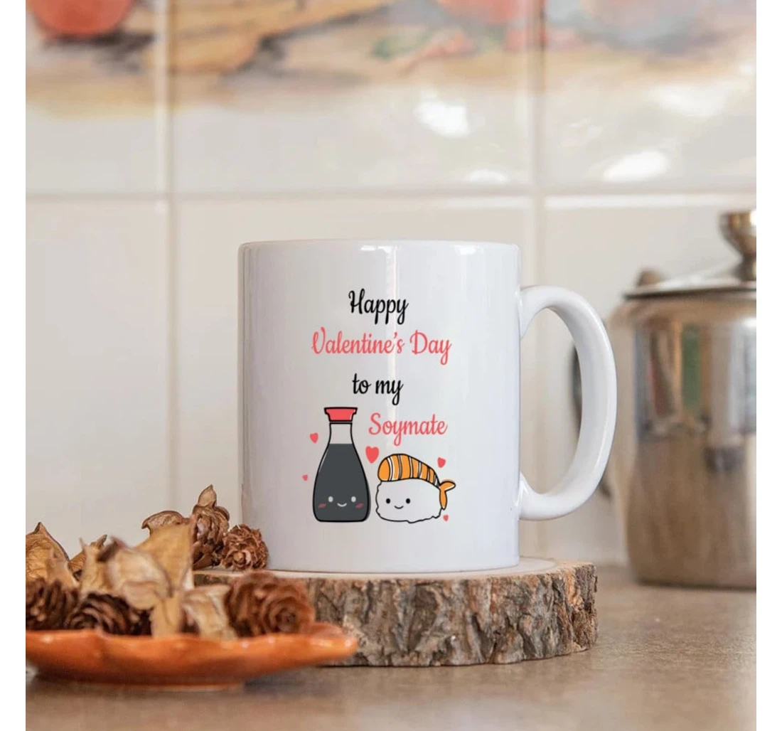 Sushi Valentine Mugs Happy Valentines Day To My Soymate Mugs Funny For Her Him Mugs Ceramic Mug Print On Both Sides