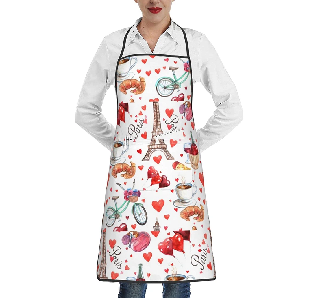 Love Paris Tower Bicycle Heart Apron