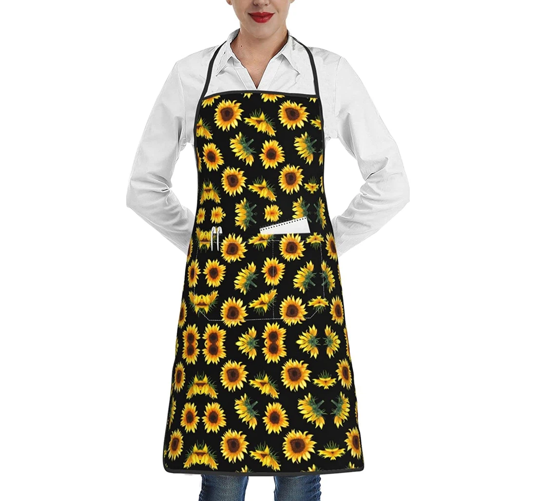 Sunflower Flowers Plants Black And Yellow Apron