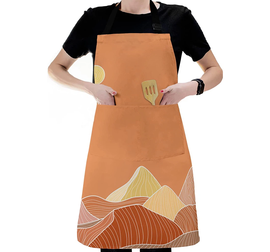 Line Sun Mountain Hill Orange Server Cook Chef Apron