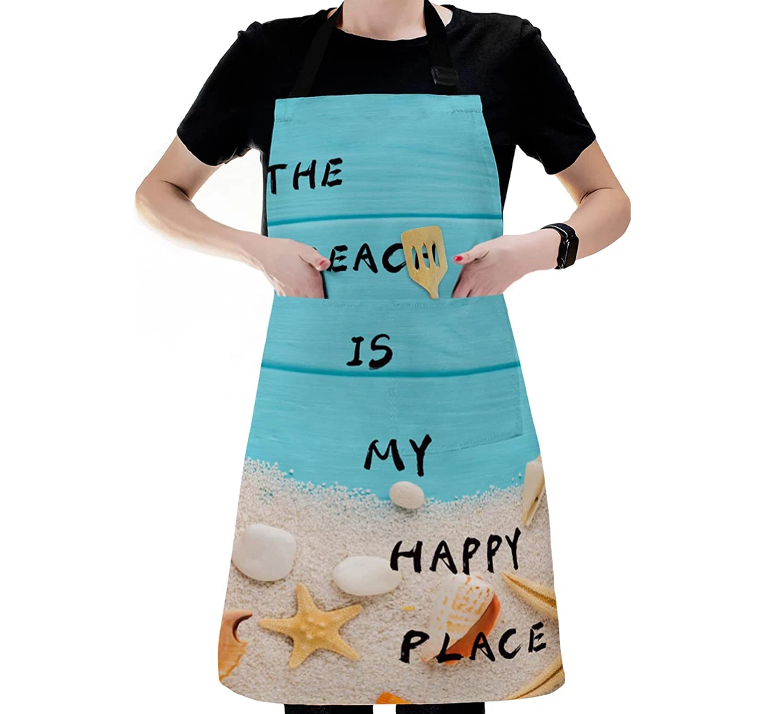 Starfish Shell Beach Is Happy Place Quotes Apron