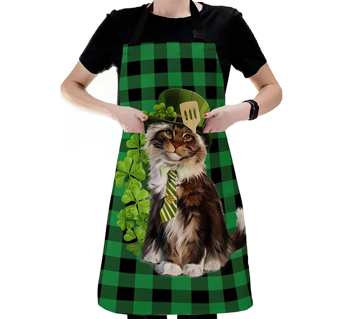 St Patrick's Day Cat Leprechaun Hat Clover Leaf Apron