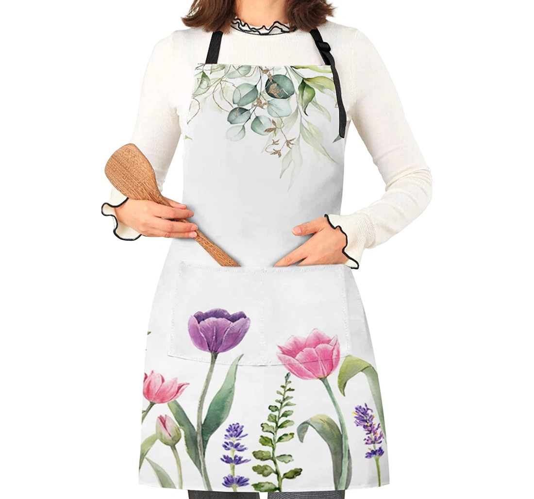 Tulips Easter Flower Eucalyptus Leaves Apron