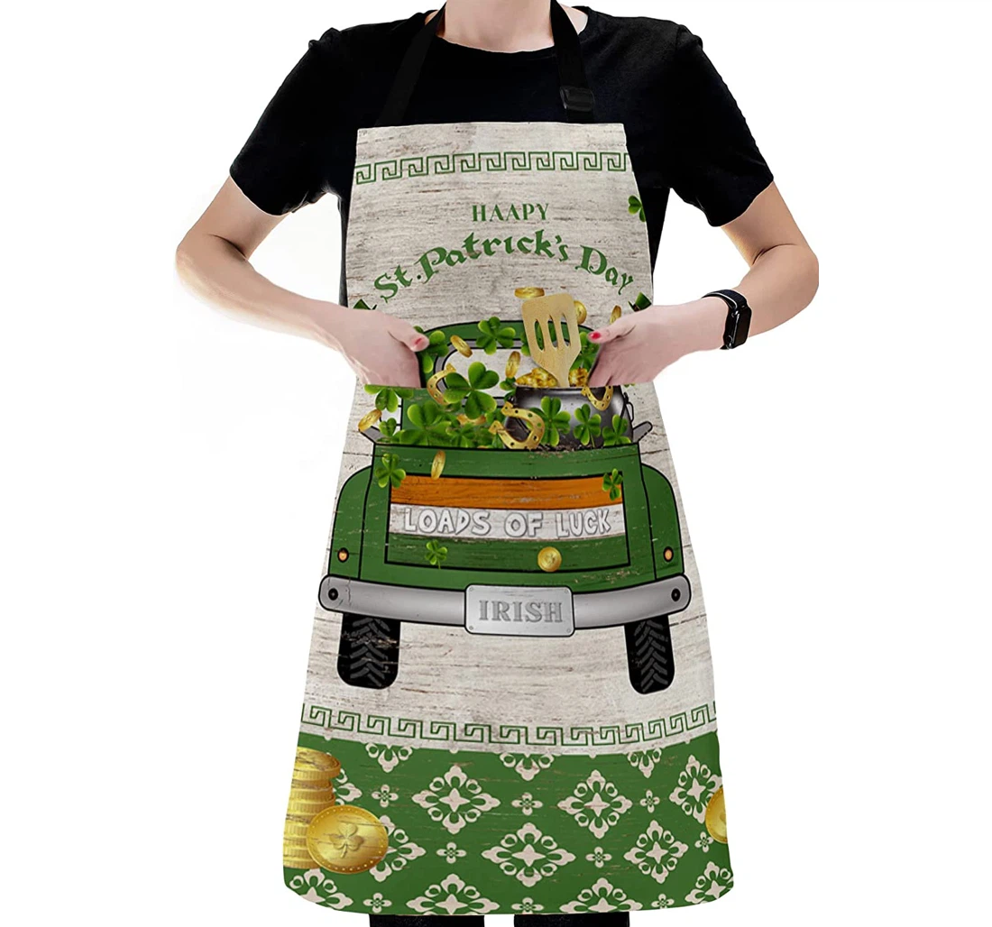 St Patrick's Day Farm Truck Gold Clover Leaf Apron