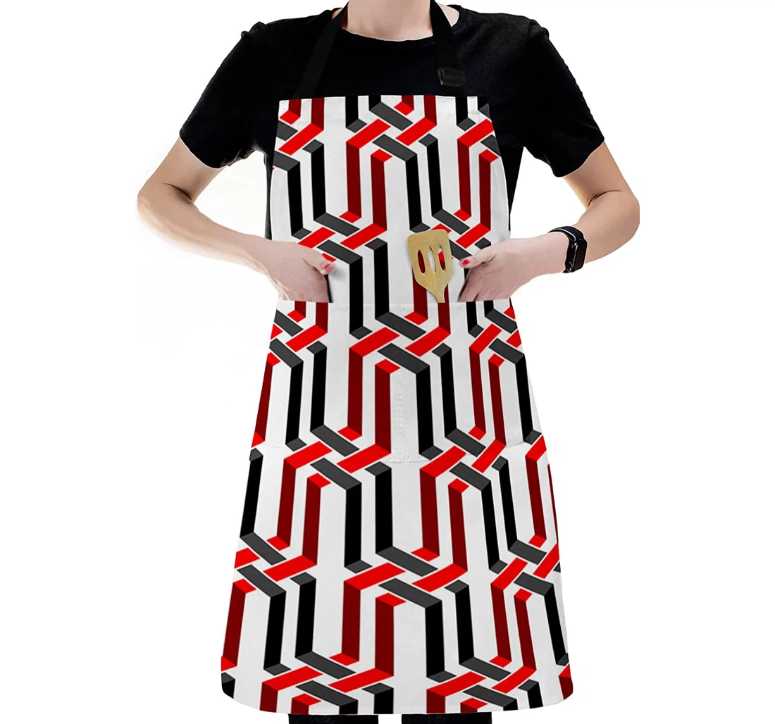 Abstract Red Black Geometric Art Apron