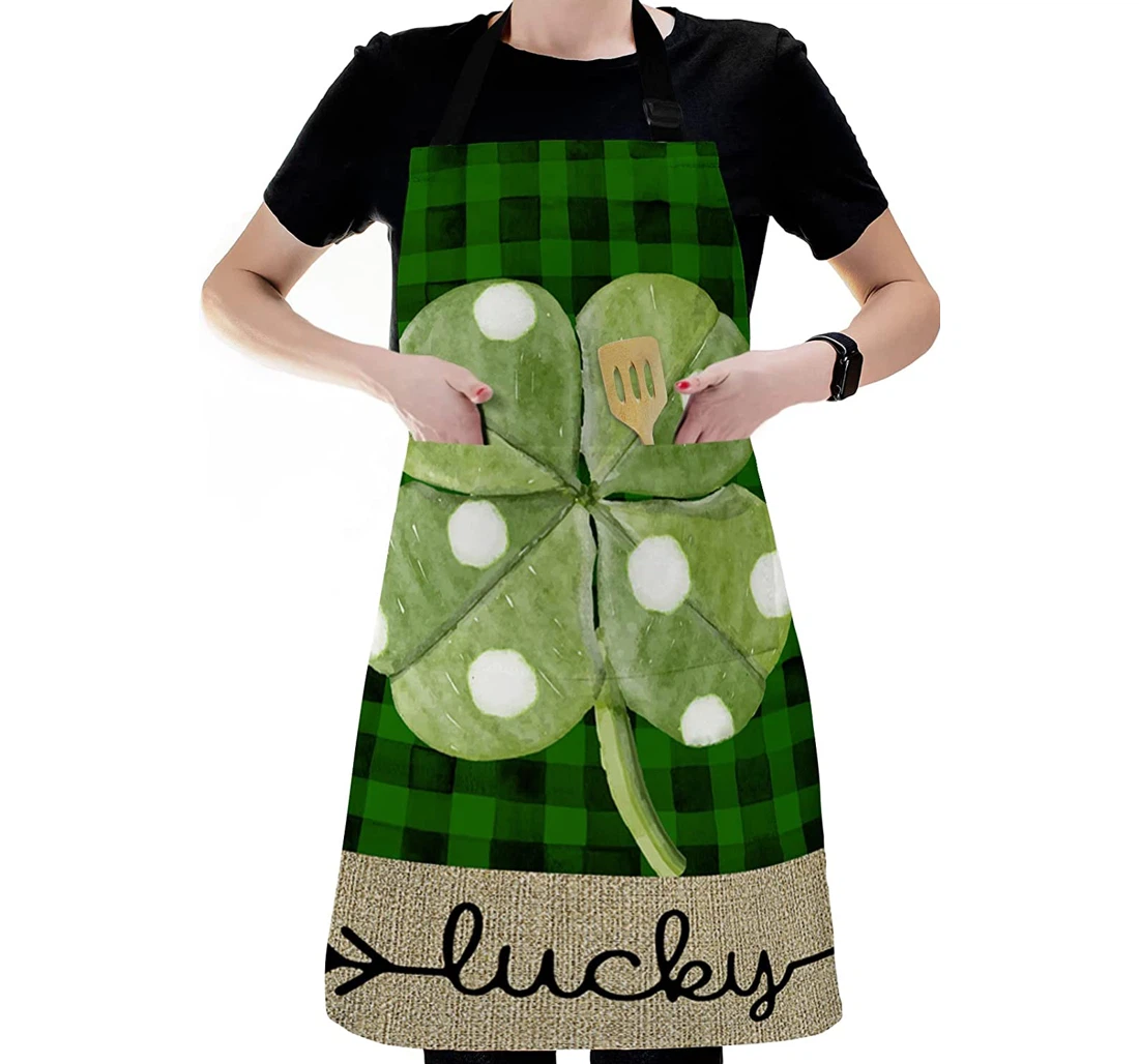 Watercolor St Patrick's Day Point Clover Leaf Apron