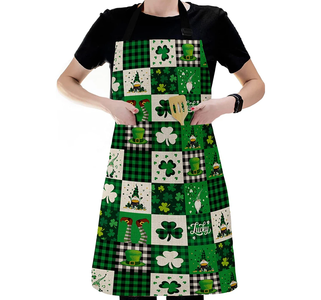 Retro St Patrick's Day Gnome Gold Leaf Apron