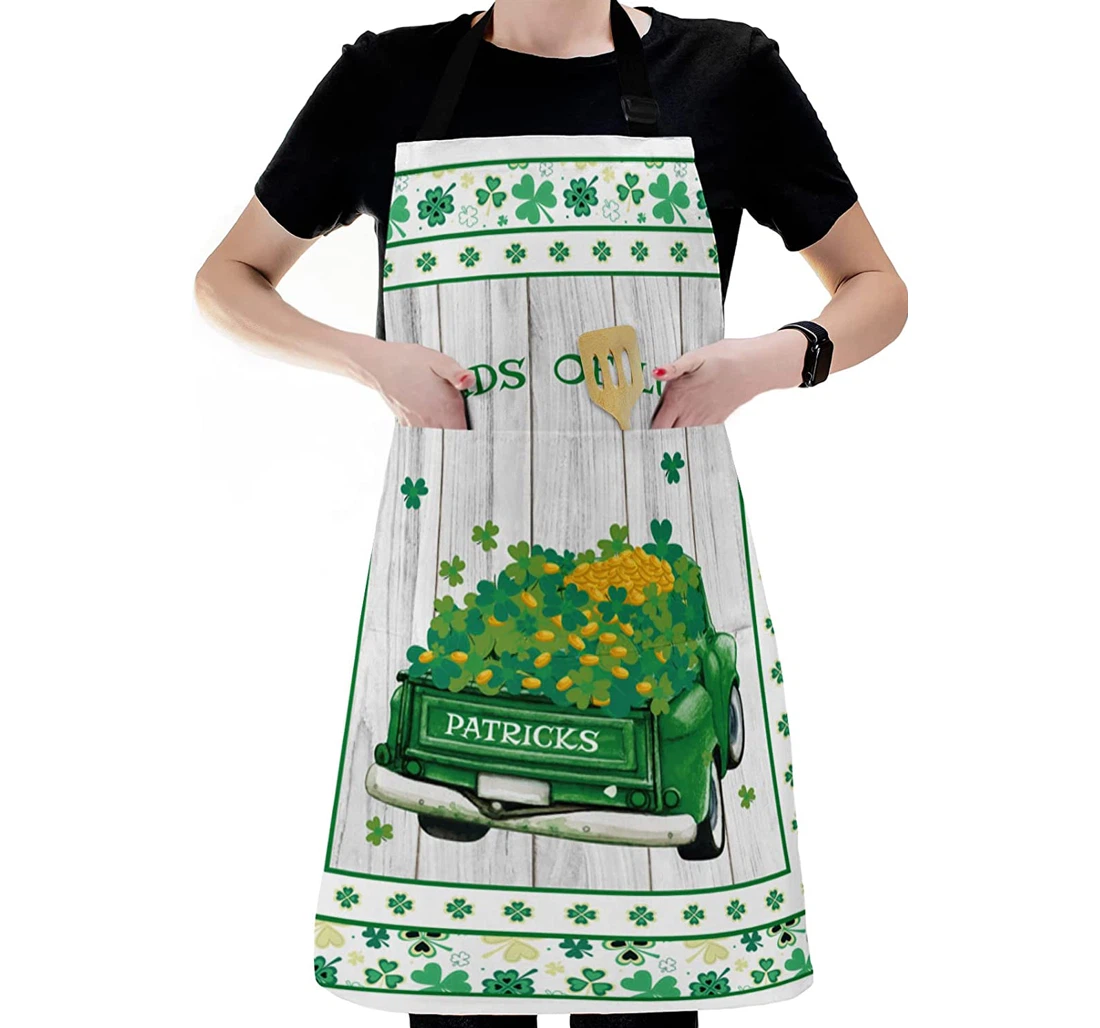 St Patrick's Day Truck Gold Clover Leaf Frame Apron