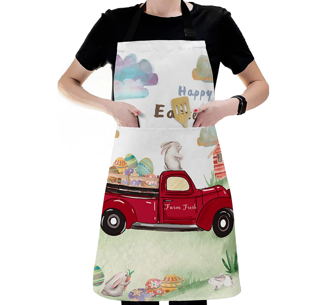 Easter Red Farm Truck Bunny Egg Apron