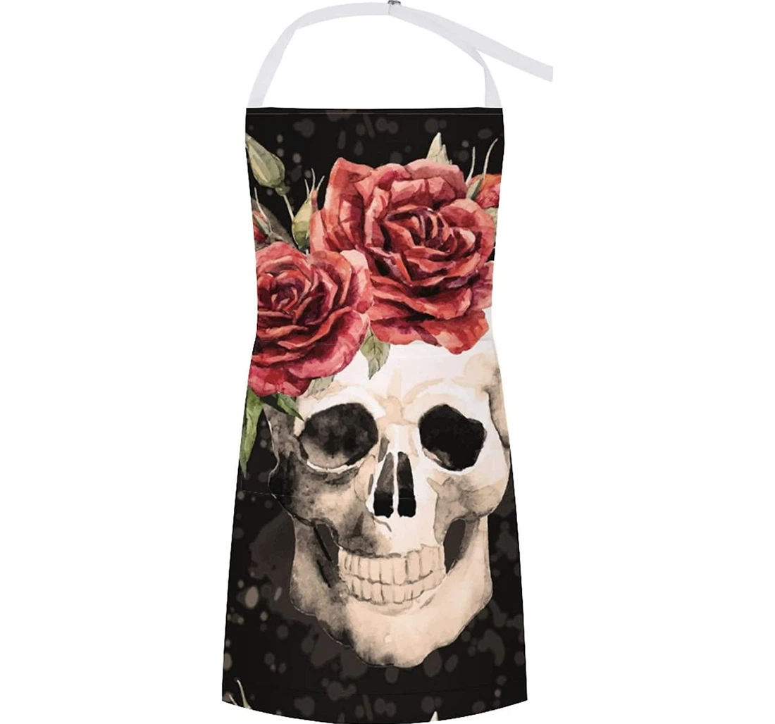 Watercolor Skull And Roses Apron