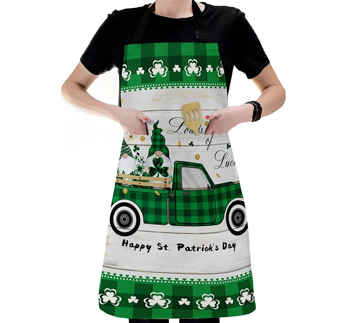 Dwarf Green Plaid Farm Truck St Patrick's Day Leaf Server Cook Chef Apron