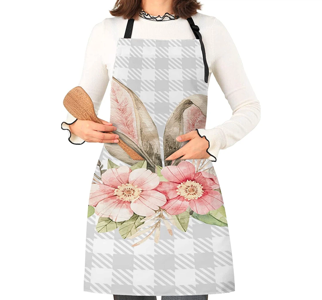 Easter Bunny Ear Watercolor Pink Flower Rabbits Apron