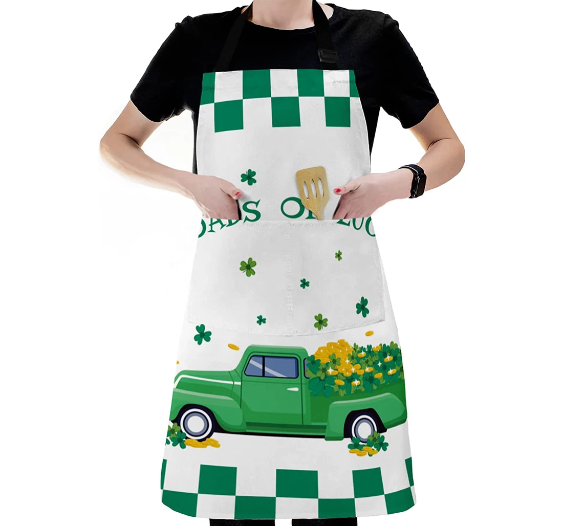 Green Farm Truck Clover Leaf St Patrick's Day Apron