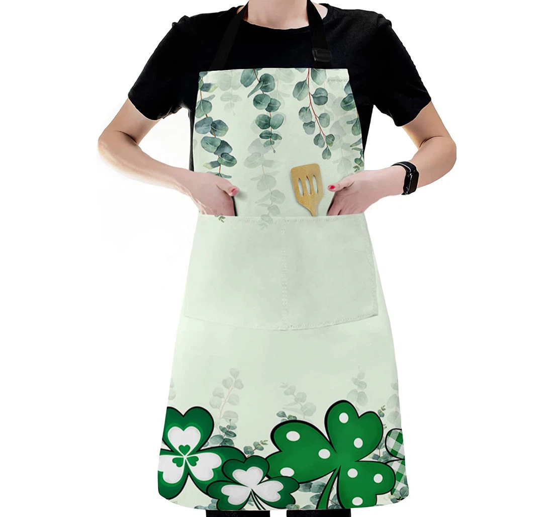 St Patrick's Day Spring Clover Eucalyptus Leaves Apron