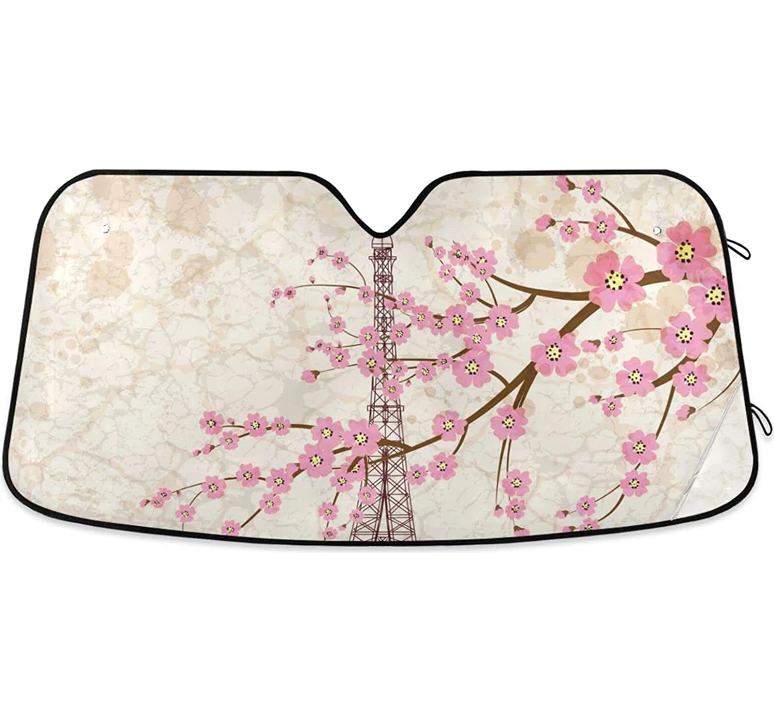 Vintage Eiffel Tower Pink Plum Blossom Auto Sun Shade