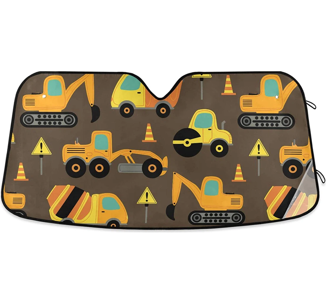 Engineering Yellow Excavator Land Auto Sun Shade