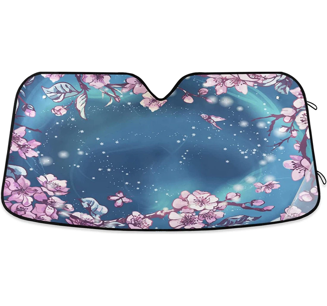 Bright Pink Cherry Blossoms Flower Butterfly Auto Sun Shade