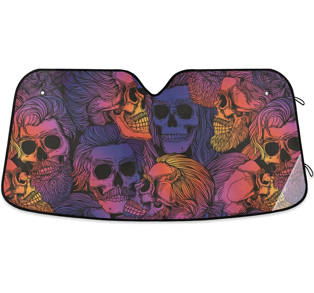 Halloween Bearded Skulls Purple Orange Blue Trend Auto Sun Shade