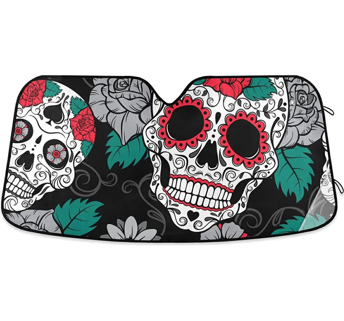 Black Skulls Red Flower Auto Sun Shade