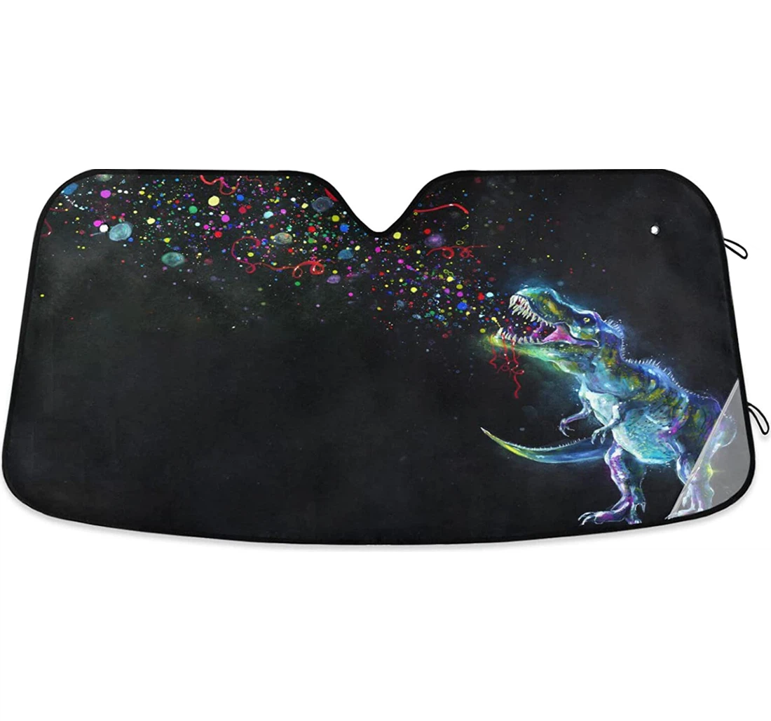 Rainbow Dinosaur Black Auto Sun Shade