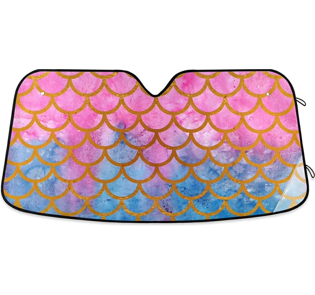 Mermaid Watercolor Fish Scales Auto Sun Shade