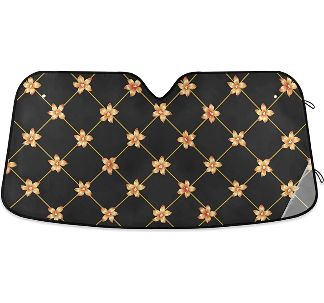 Golden Flowers Black Auto Sun Shade