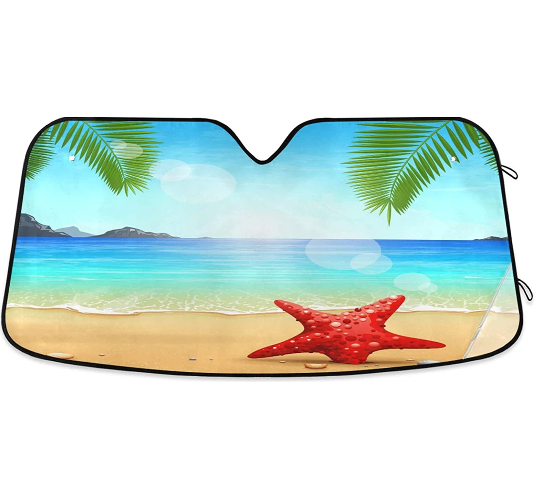 Red Starfish Palm Tree Summer Beach Auto Sun Shade