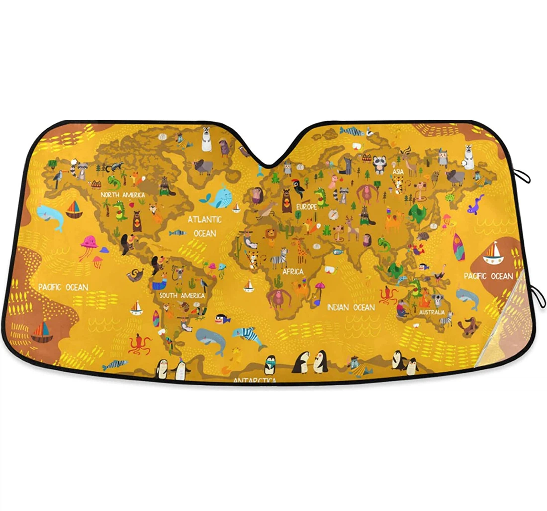 Cartoon World Map Ocean Continent Auto Sun Shade
