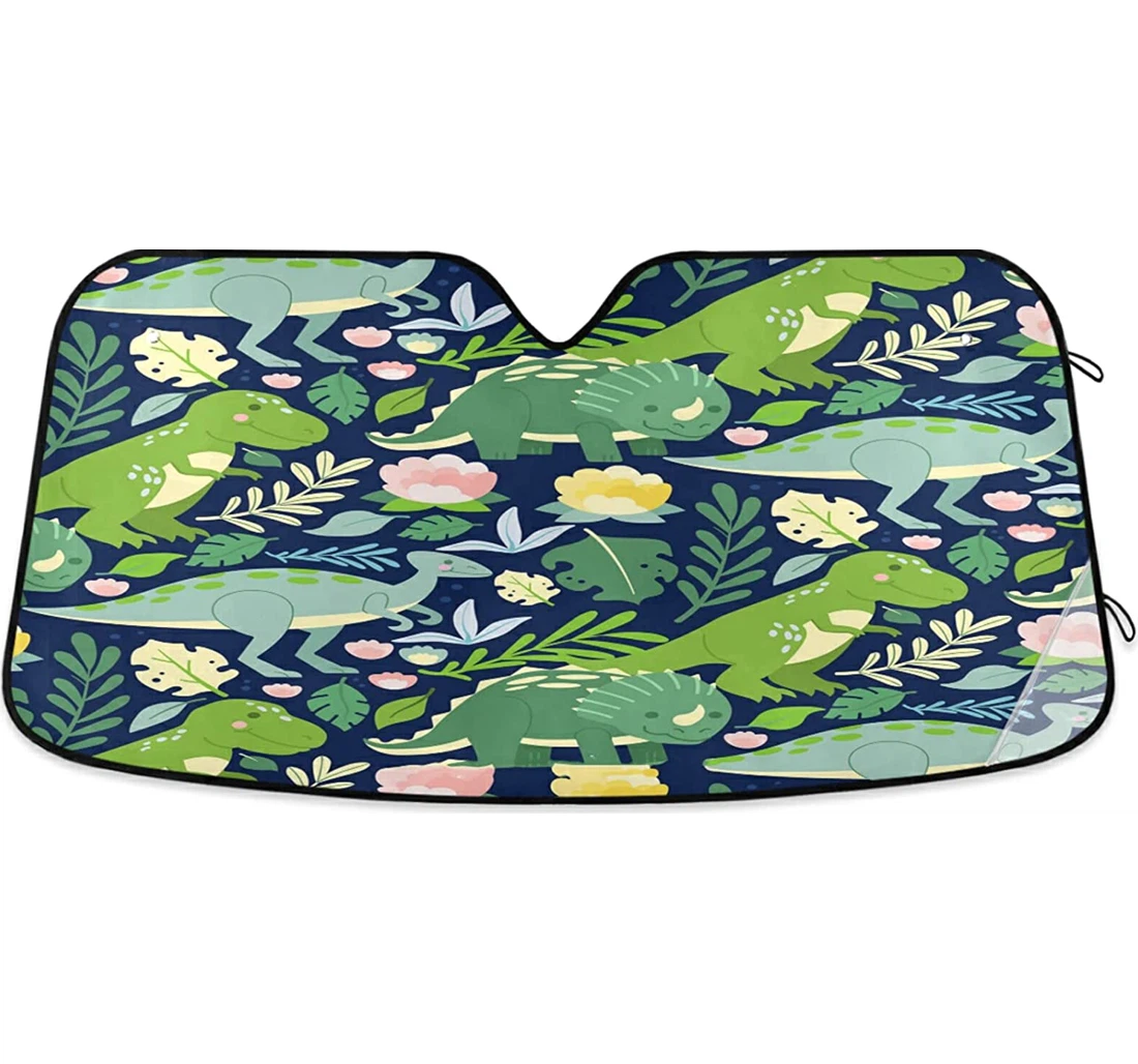 Dinosaurs Tripical Leaf Flowers Auto Sun Shade