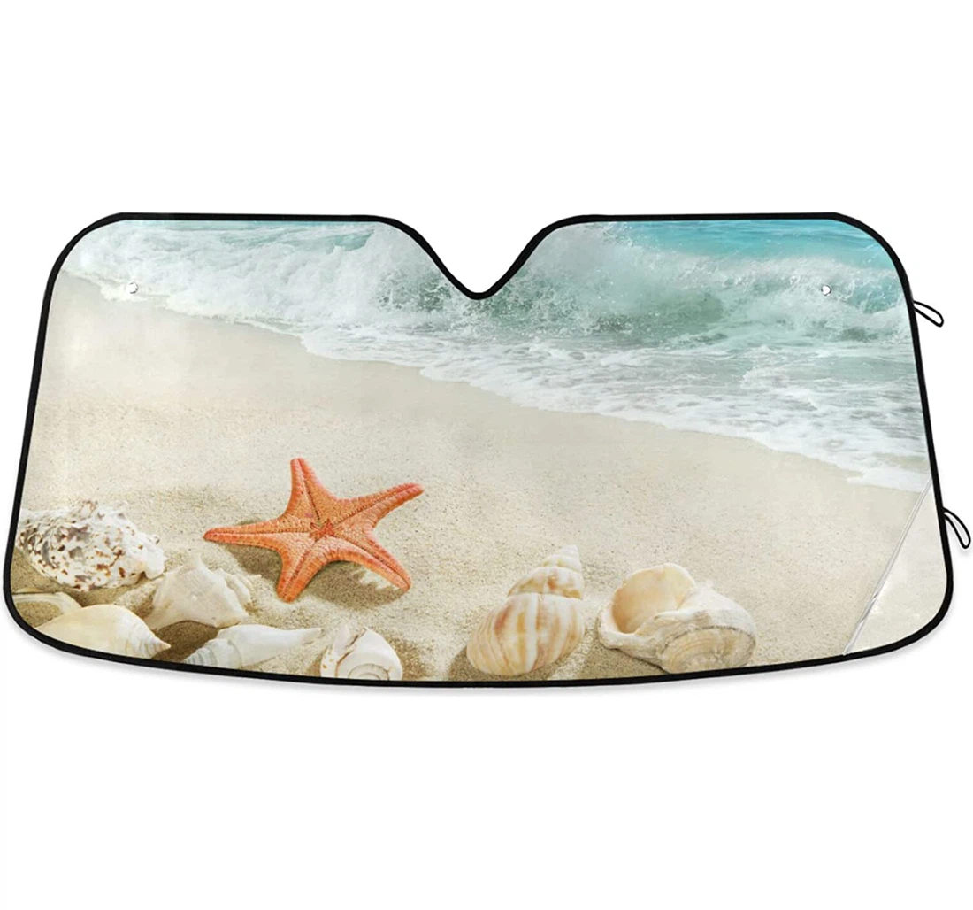 Wavy Starfish Splashing The Beach Auto Sun Shade
