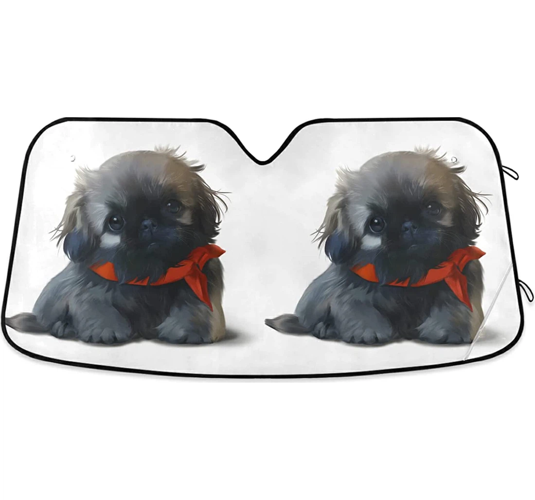 Pekingese Puppy Red Scarf Auto Sun Shade