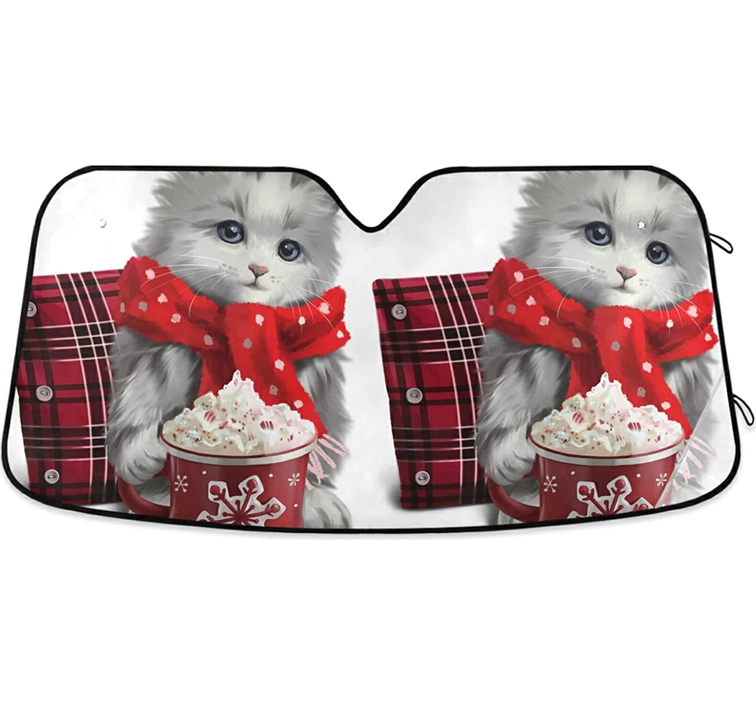 Little Kitten Milkshake Red Scarf Auto Sun Shade