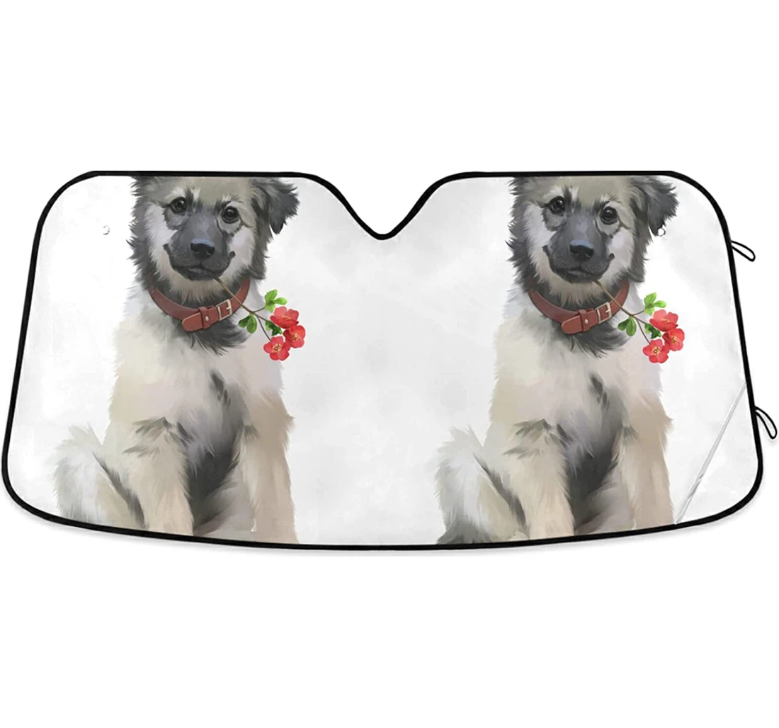 Puppy Red Flowers Auto Sun Shade