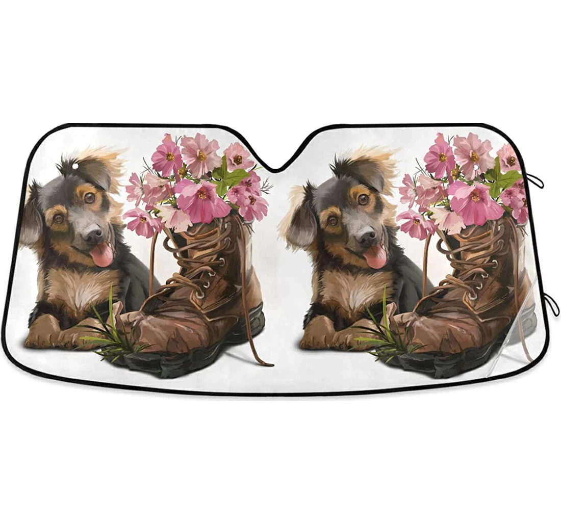 Puppy Shoes Flowers Auto Sun Shade