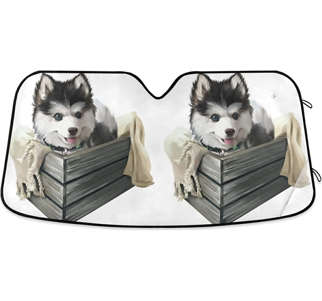 Cheerful Husky Puppy Box Auto Sun Shade