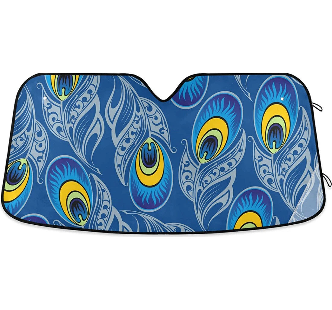 Vintage Blue Peacock Feather Auto Sun Shade