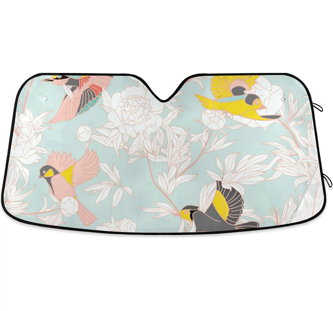 Flowers Birds Blue Auto Sun Shade