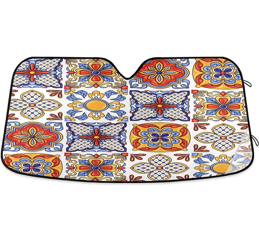 Mexican Talavera Flower Auto Sun Shade
