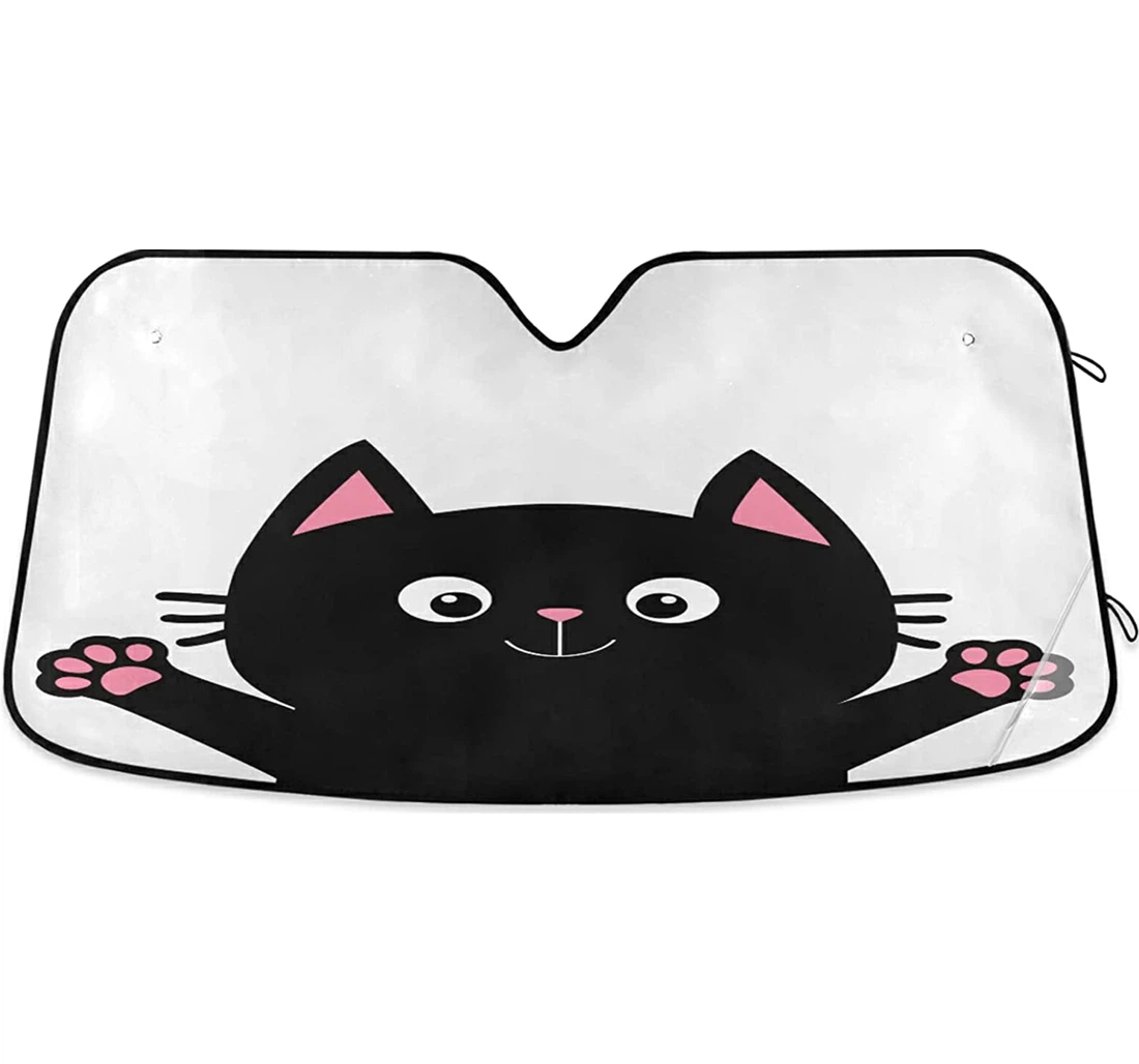 Cute Black Cat Pink Paws Auto Sun Shade