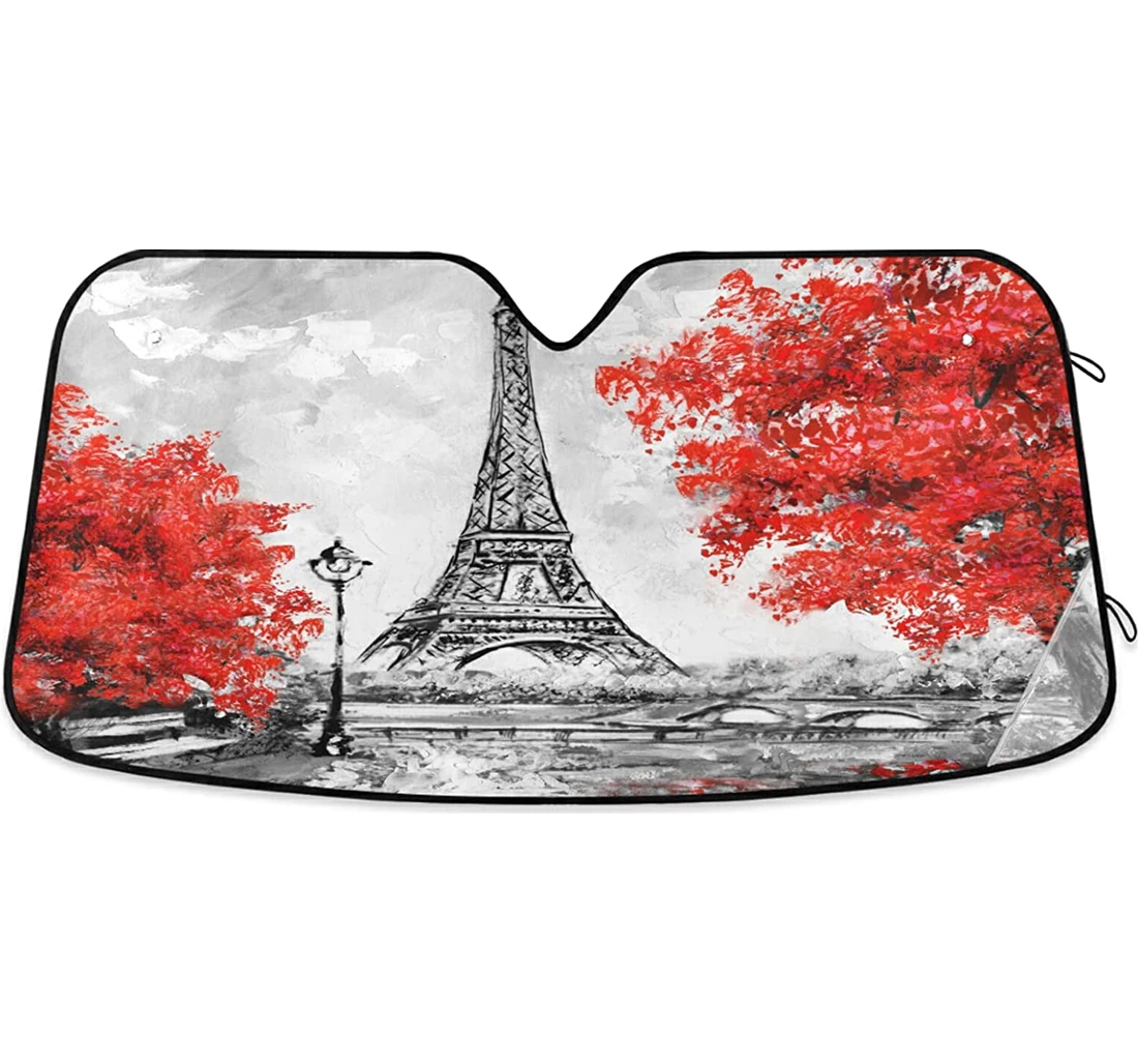 Romantic Paris Tower Oil Painting Auto Sun Shade