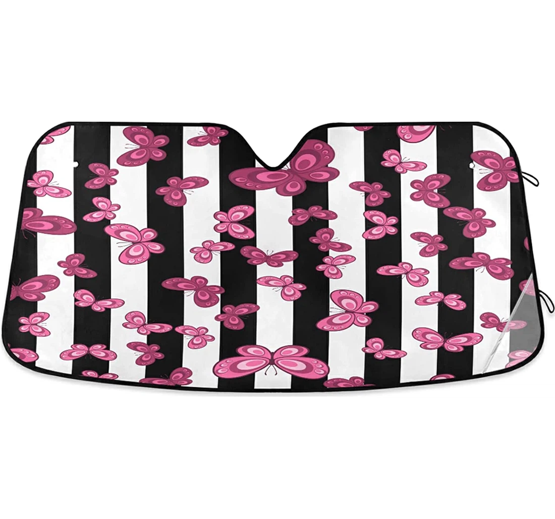 Pink Butterfly Stripe Auto Sun Shade